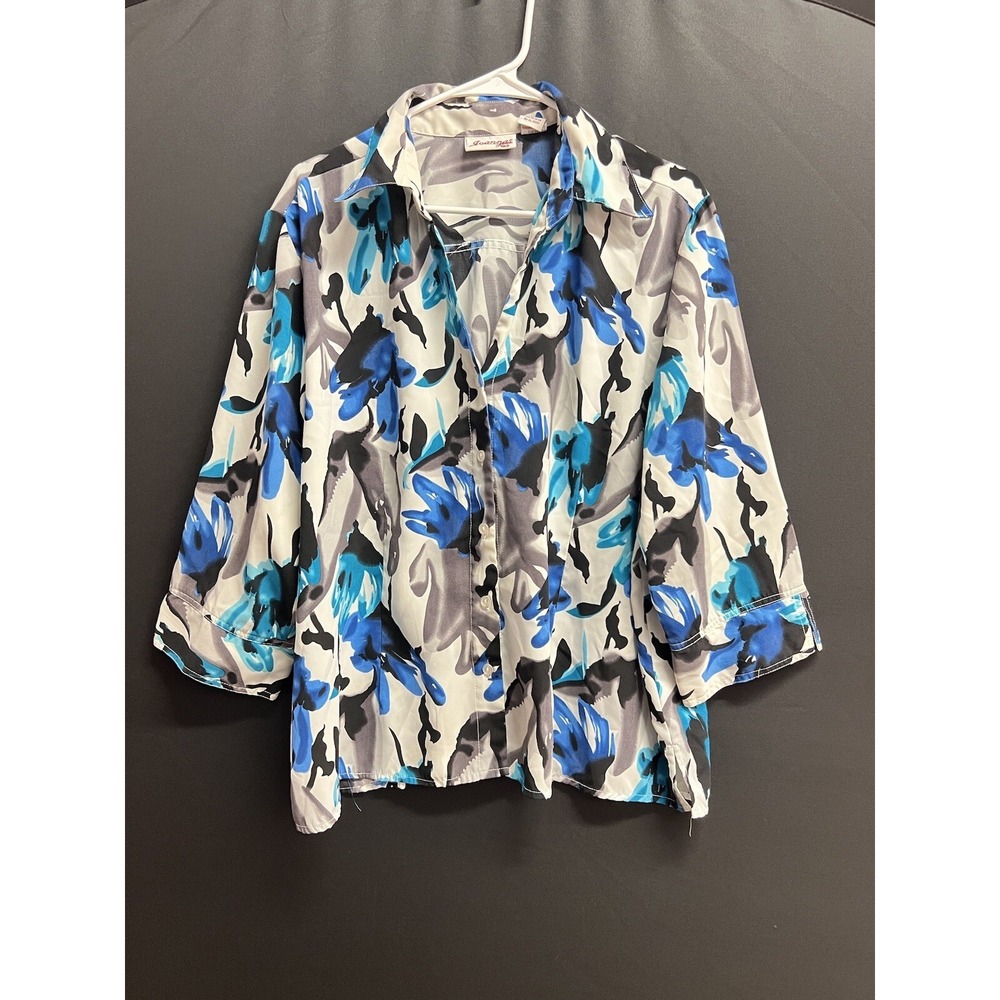 Woman Plus sz 2X Printed‎ 3/4 Sleeves Floral Multi Blue